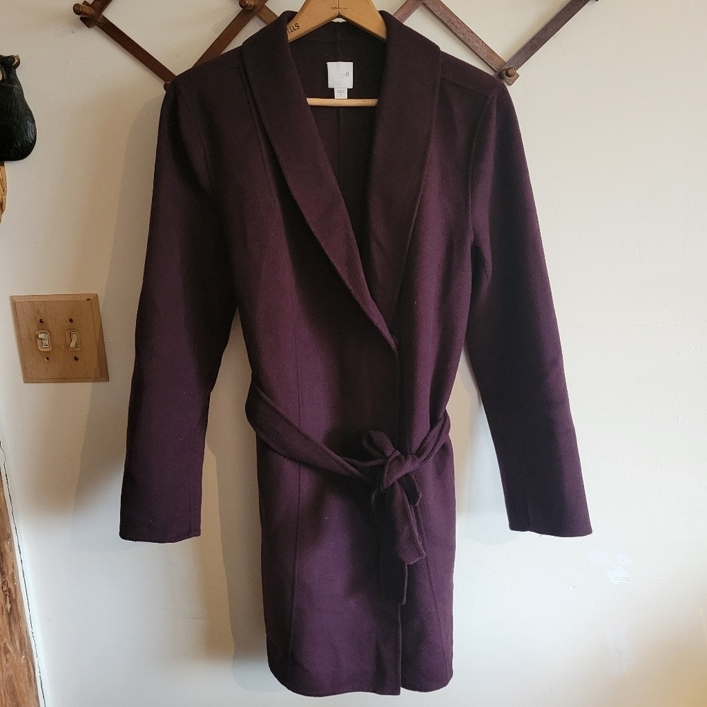 J Jill Trench Coat Wool Blend Burgandy Purple S Small